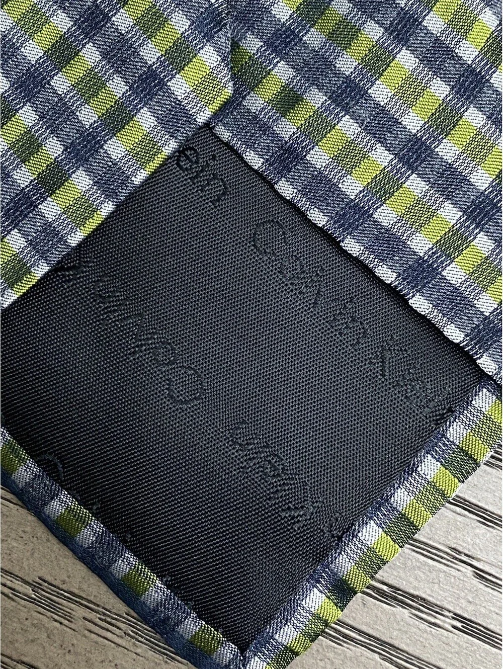 Calvin Klein Mens Necktie Green Gray Check Plaid Slim Tie Silk Blend